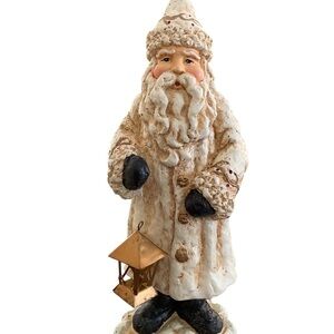 BELSNICKLE Charming Cream Santa with Gold Lantern Christmas Decor
